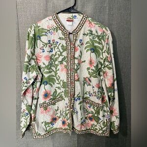 TUDOR COURT Jacket Cotton Blazer Vintage Asian Mandarin Collar Pockets Sz Large